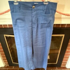 The Colette Linen Blend Crop Wide-Leg Pants by Maeve/Blue